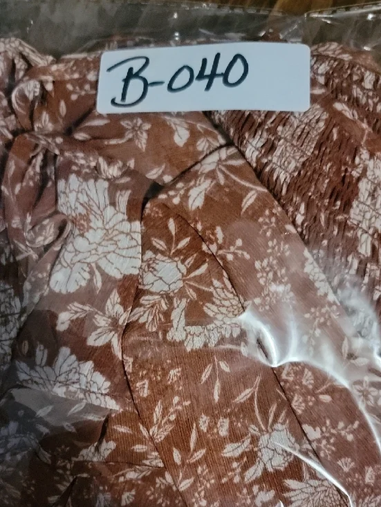 Rust Floral Boho Blouse | Smocked Neck Tie Front | Flowy Sleeves | M - Picture 8 of 8